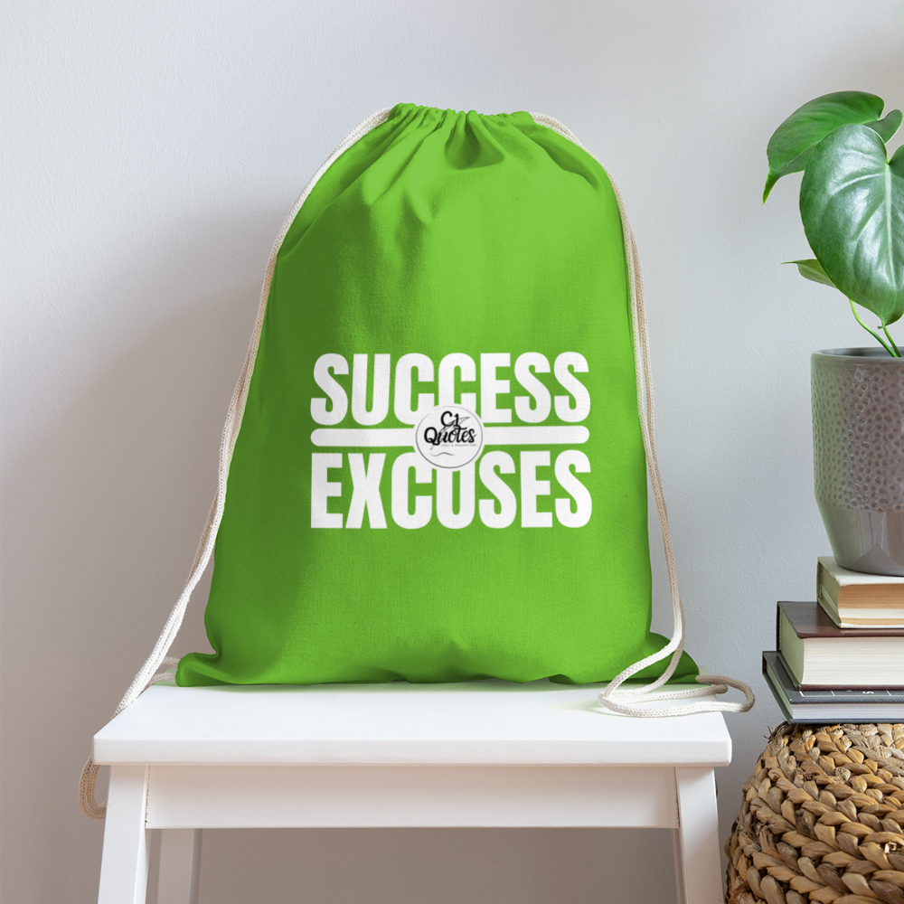 Success Over Excuses Cotton Drawstring Bag (White Print)