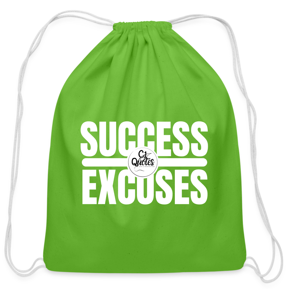 Success Over Excuses Cotton Drawstring Bag (White Print)