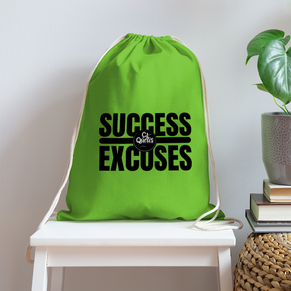 Success Over Excuses Cotton Drawstring Bag (Black Print)
