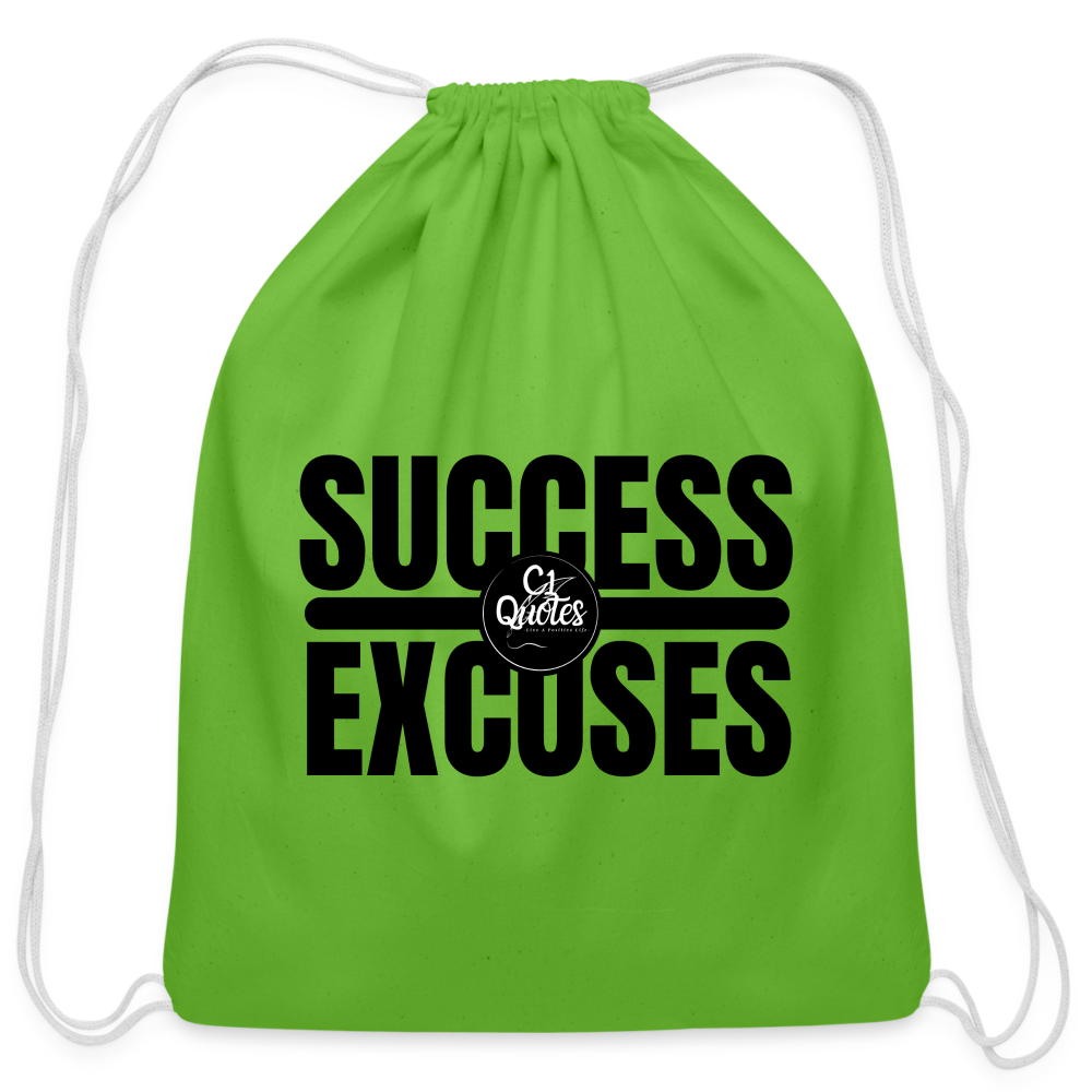 Success Over Excuses Cotton Drawstring Bag (Black Print)
