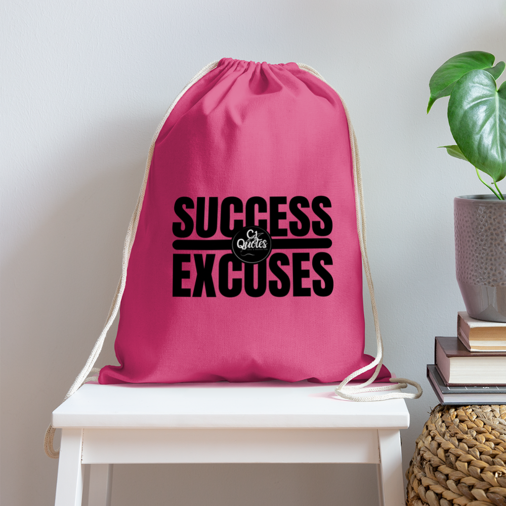 Success Over Excuses Cotton Drawstring Bag (Black Print)